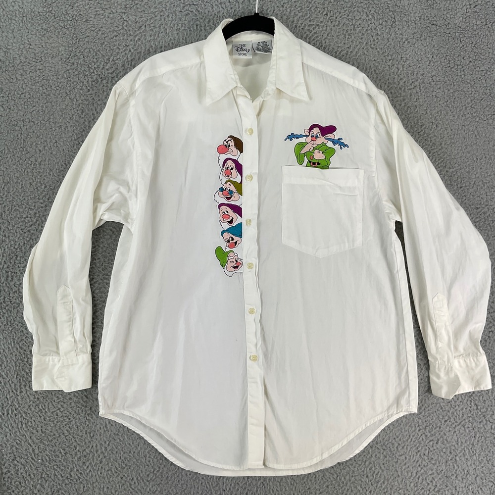 Disney Store Snow White Seven Dwarfs Shirt Womens M White Embroidered Dopey 90s